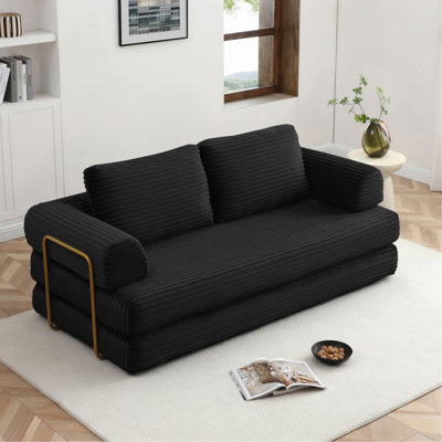 Canapé-lit convertible, canapé-lit pliant en velours côtelé, matelas de lit futon avec oreillers, canapé désossé pour le salon, noir