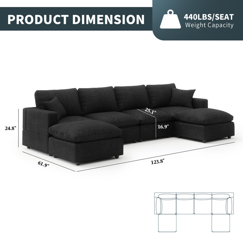 Canapé modulaire rembourré, canapé modulaire Cloud, Noir