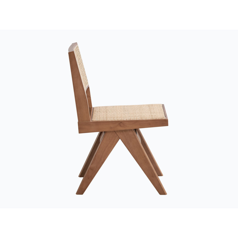 Natural Upholstered Side Chair with Rattan Back, 32" Height