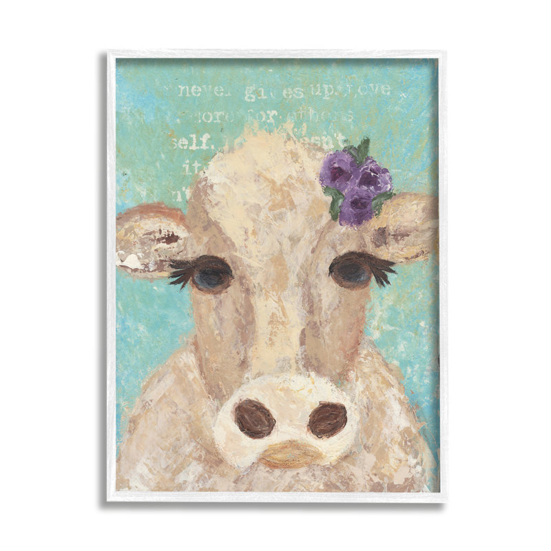 « cow peintre portrait », reproduction, H 14 po x l 11 po x P 1,5 po, Giclée encadrée blanc bord de mer