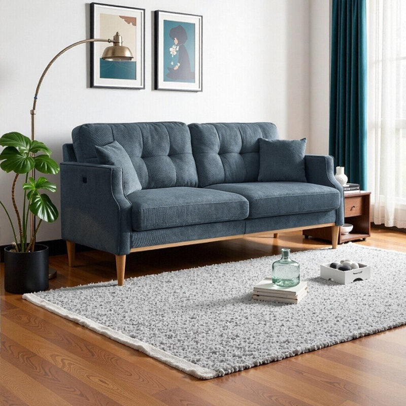 Élégant canapé 3 places bleu foncé avec tissu imperméable et ports de chargement USB - Mobilier de salon confortable et durable