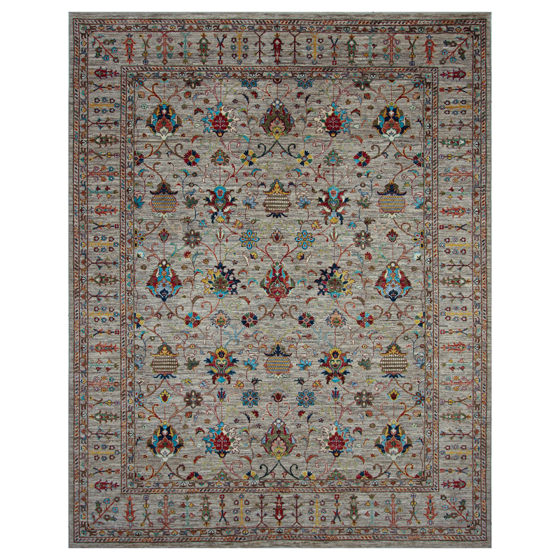 Hand Knotted Wool Oriental Area Rug in Gray/Yellow/Red/Blue