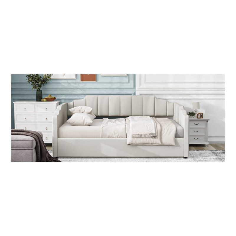 Upholstered Daybed with Underneath Storage, Beige, Full/Double