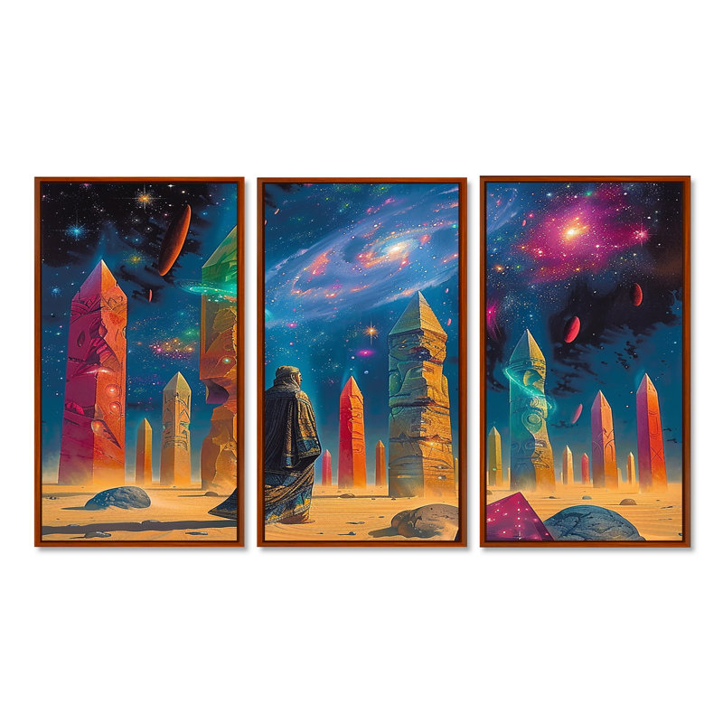 Cosmic Wanderer Crystal Pillars - Space Landscape, ensemble de reproductions d'art mural, Cadre flottant brun