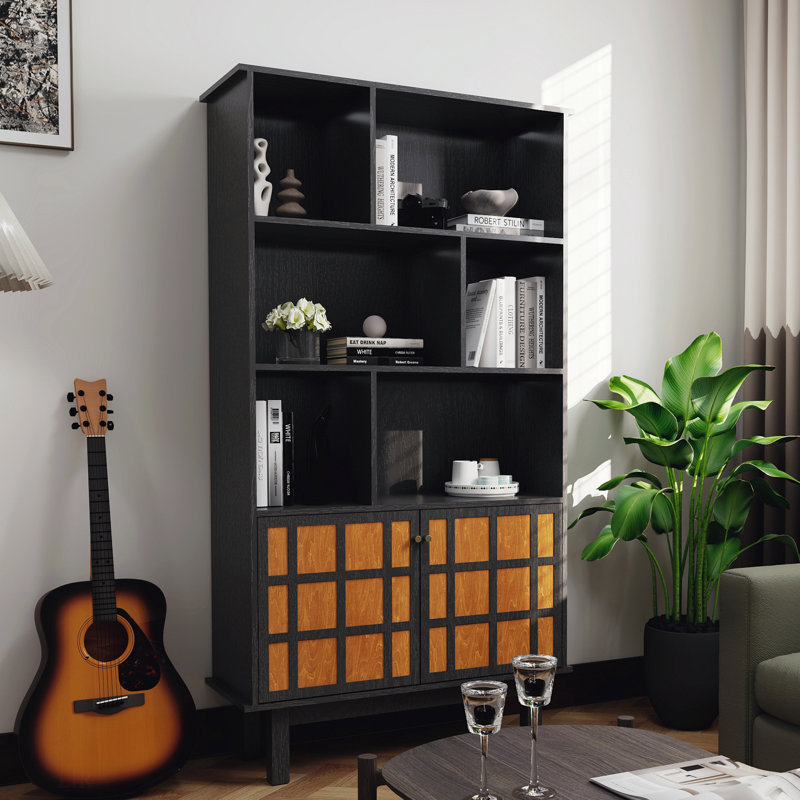 Bibliothèque avec armoire, bibliothèque avec portes, noir et miel