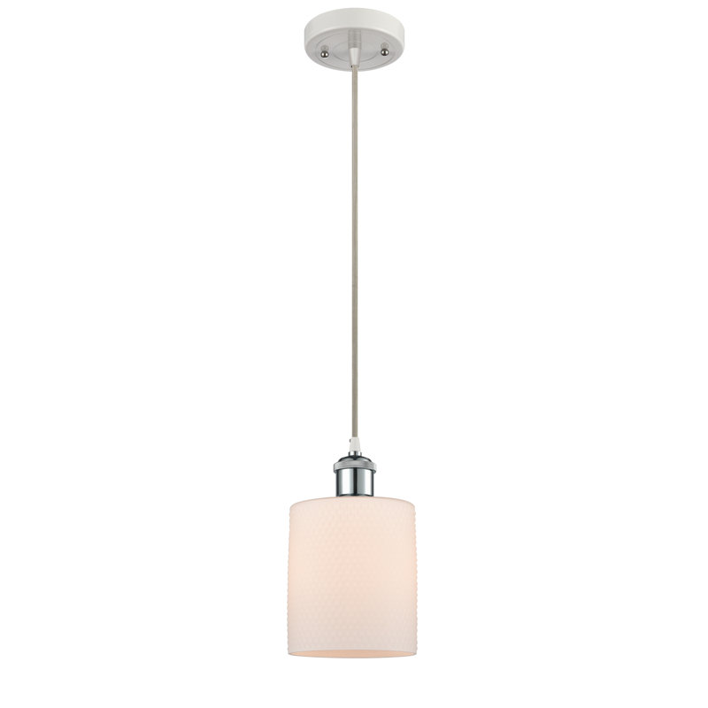 Luminaire suspendu en dôme à 1 lumière Willamette, Blanc et chrome poli, Ampoule non incluse, Blanc mat