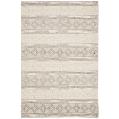 Tapis ivoire / gris en laine / coton tissé à la main à motif géométrique Diara