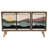 Mango Wood Console with 2 Shelves, 3-Panel Sunset Scene Woven Rope Doors and Tassels