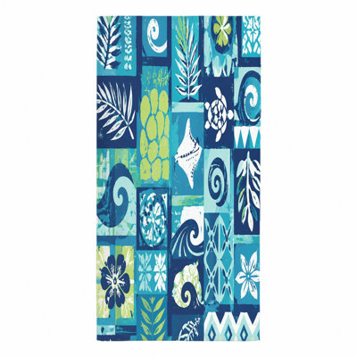 1 serviette de plage tropicale de 1 pièce, présentant une mosaïque bleue et verte vibrante de tortues de mer, de coquillages, de vagues et de motifs floraux. Grande microfibre, parfaite pour les voyages, la natation, les voyages, unisexe.