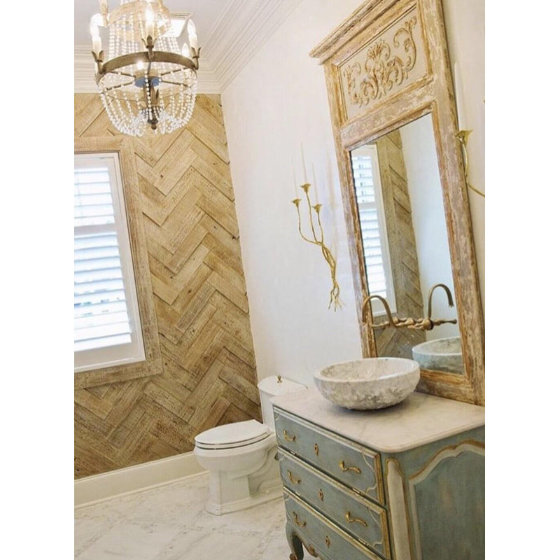 Romeo Flat Solid Wood Wall Mirror, Gray/Blue/White