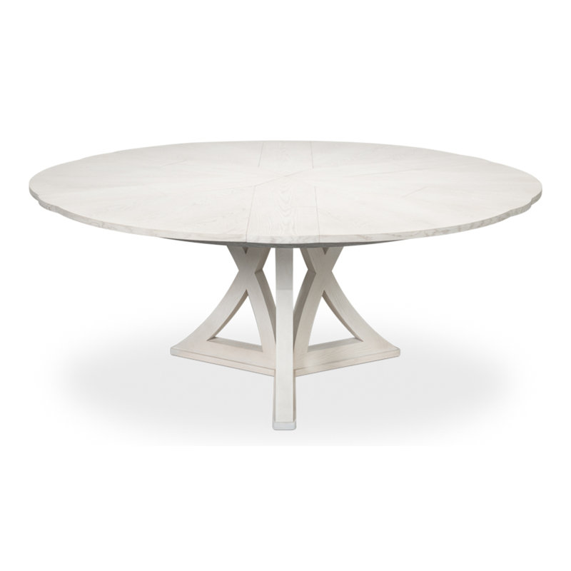 Casual Round Solid Oak Dining Table, Working White, 30"H x 64"L x 64"W