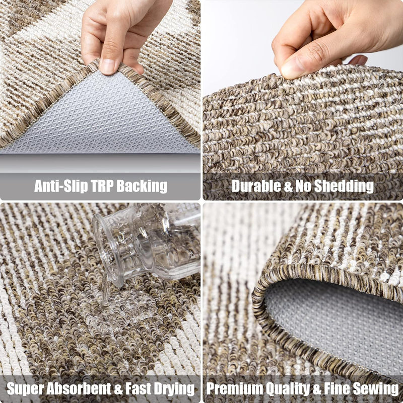 Brown and White Geometric Polypropylene Outdoor Doormat with Rubber Backing