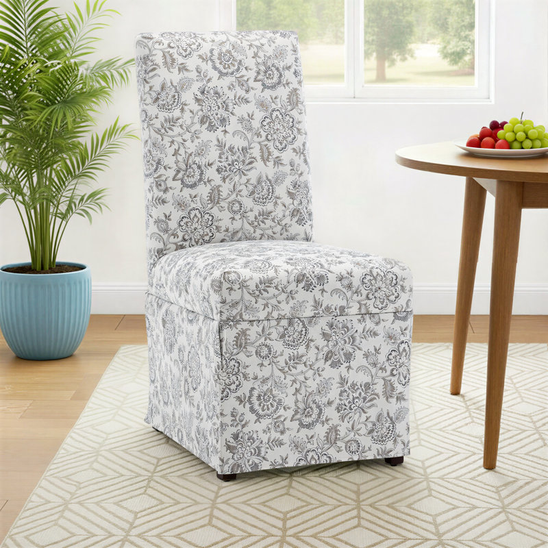 19.3'' H Fabric Upholstered Pine Parsons Chair, Gray Floral