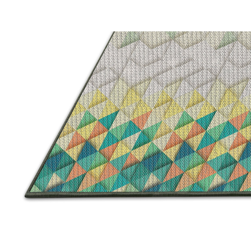 Tapis vert/jaune/crème à motifs, Rectangle 2 pi x 3 pi