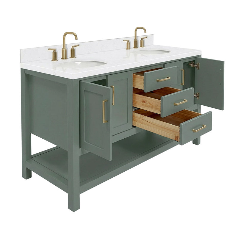 ARIEL Magnolia 60 Double Sink Bathroom Vanity with Top, Vintage Green
