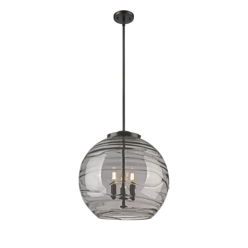 Luminaire suspendu 3 lumières Christly, H 19,5 po x l 17,88 po x P 17,88 po, Argent, Gris fumée clair