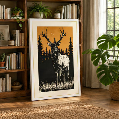 Deer in Silhouette Rustic - Wrapped Canvas