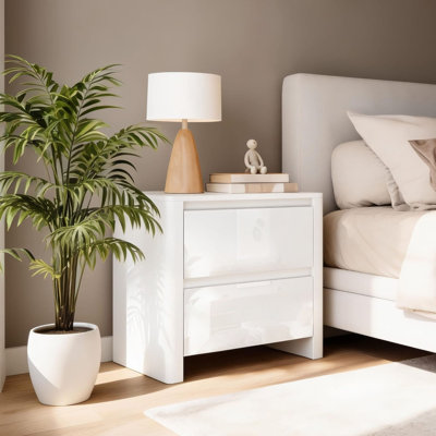 Tanah 2 Drawer High Gloss Bedside Table