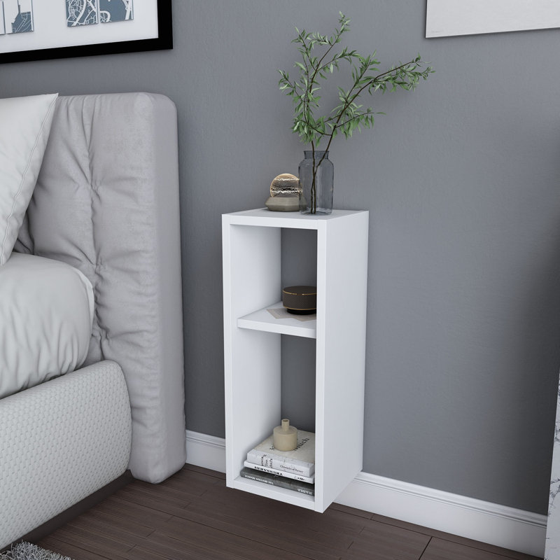 Table de chevet blanche moderne, 100% panneau de particules enduit de mélamine, 9,2 po x 8,7 po x 23,5 po | Conception durable et élégante, parfaite pour le rangement dans la chambre à coucher | Élégante finition de couleur unie, idéale pour les espaces contemporains
