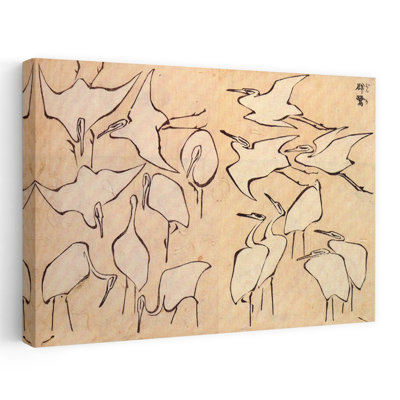 Cranes, reproduction d'art classique classique rétro, faune côtière