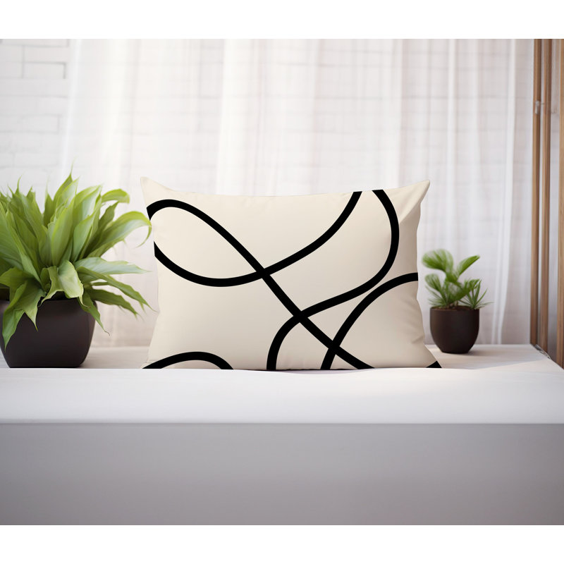 Coussin lombaire réversible intérieur / extérieur Jai Abstract, H 18 po x l 25 po, Off-White