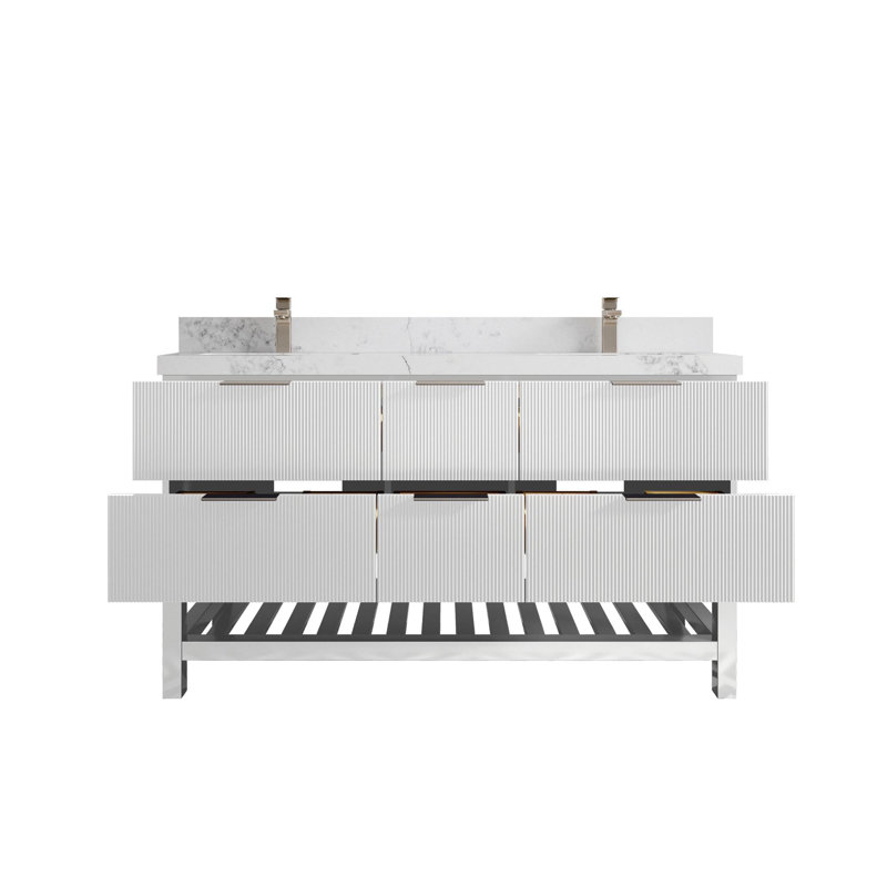 Meuble-lavabo double 60 po avec plateau en quartz Catalina