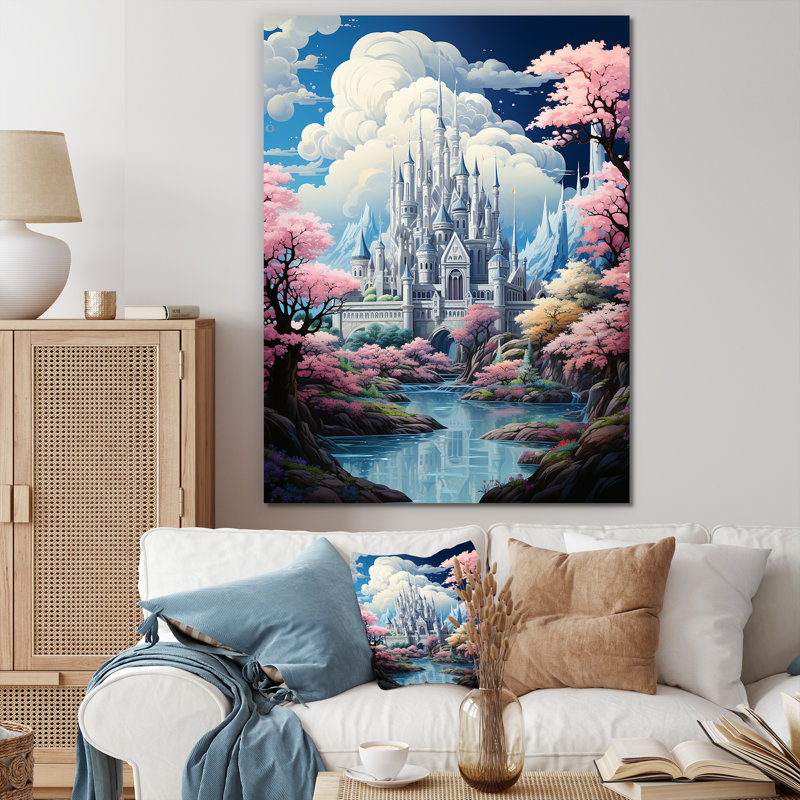 " Fantasy Kawaii Castle Landscape I ", Wrapped Canvas, 44" H x 34" W x 1.5" D
