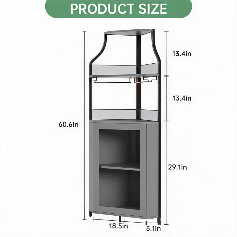 Armoire de bar à vin en L à DEL en forme de L, buffet de bar autoportant à 5 niveaux avec éclairage à DEL RVB, tablettes réglables, support en verre et support à vin amovible, armoire de rangement en panneau de fibres à densité moyenne pour salle à manger