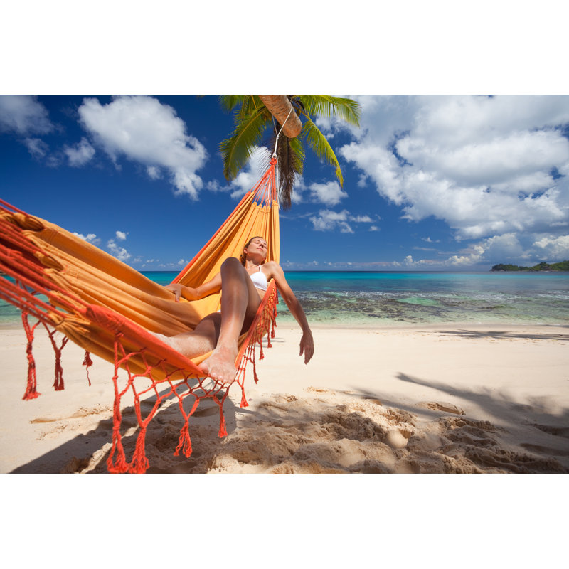 Woman Under Palm Tree by Amriphoto - No Frame Art Prints on Canvas, 51cm H x 76cm W