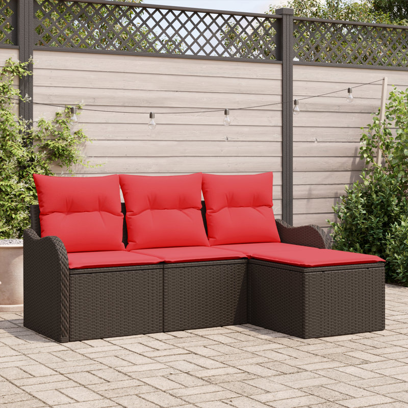 Ensemble de canapé de jardin vidaXL, Structure brune / coussin rouge
