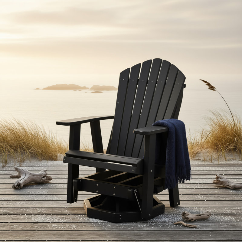 Fauteuil oscillant pivotant en polywood noir, Noir