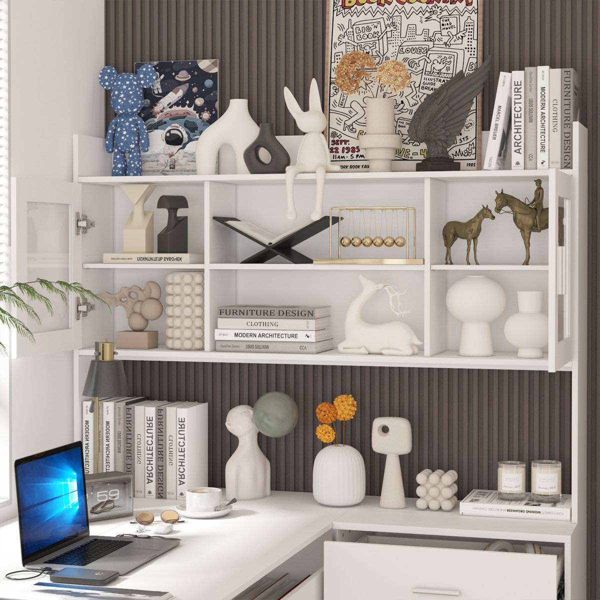 Brayden Studio® Elevating Computer Desk With 68.5'' W Bookcase ...