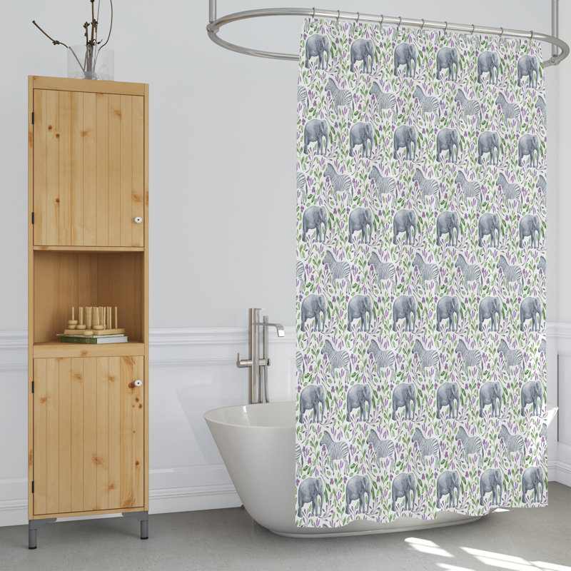 Rideau de douche simple à imprimé animal + crochets, H 93 po x l 70 po