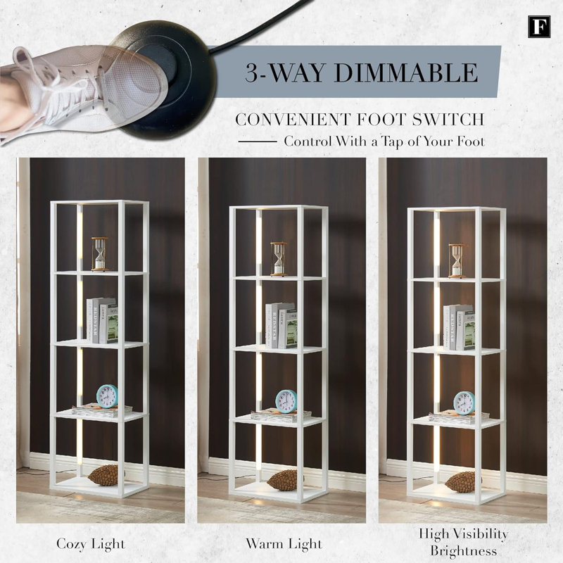LED Display Shelving Unit - Dimmable Corner Floor Lamp With Sturdy Curio Shelves For Living Room