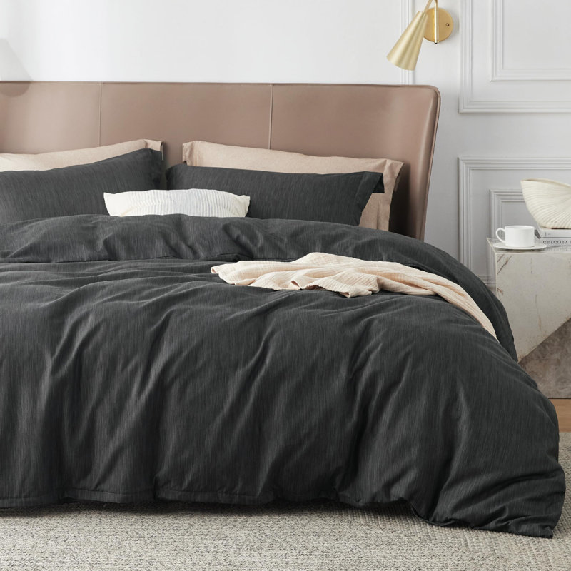 Bedsure Super Soft Cationic Dyed Duvet Cover, Heathered Black, King Duvet Cover + 2 King Pillowshams
