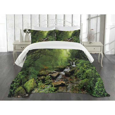 Ambesonne Nature Bedspread Set Idyllic Forest Design Emerald Hunter Green -  bed_47083_queen