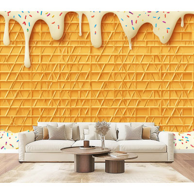 Papier peint pelez et collez, glaçage, cornet de crème glacée, gaufrette blanche, texture abstraite, murales H 100 po x l 144 po, papier peint amovible en PVC, peintures murales auto-adhésives, décoration pour chambre d'enfant, salon, chambre de bébé, bureau
