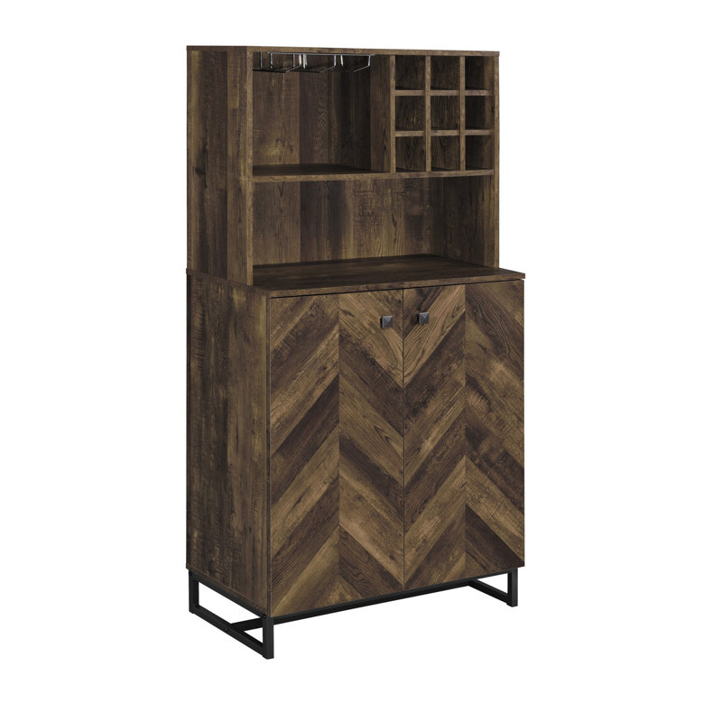Armoire à vin 63 pouces avec portes doubles, 2 tablettes réglables, brun riche