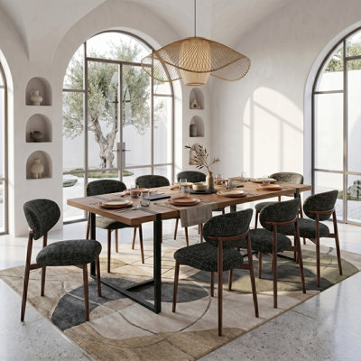 79" Rectangular Dining Table Set For 8 With Upholstered Dining Chairs