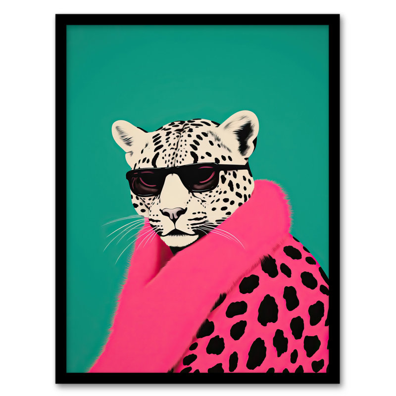 Fashion Cheetah Vibrant Teal Hot Pink Fun Animal - Single Picture Frame Print