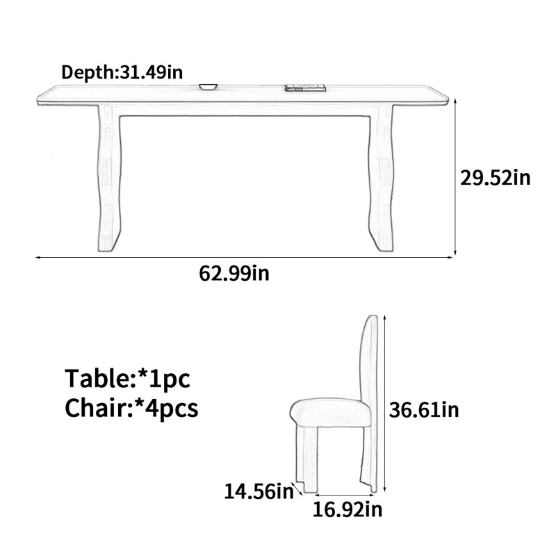 Medieval Style Rectangular Dining Table, 29.52"H x 62.99"L x 31.49"W