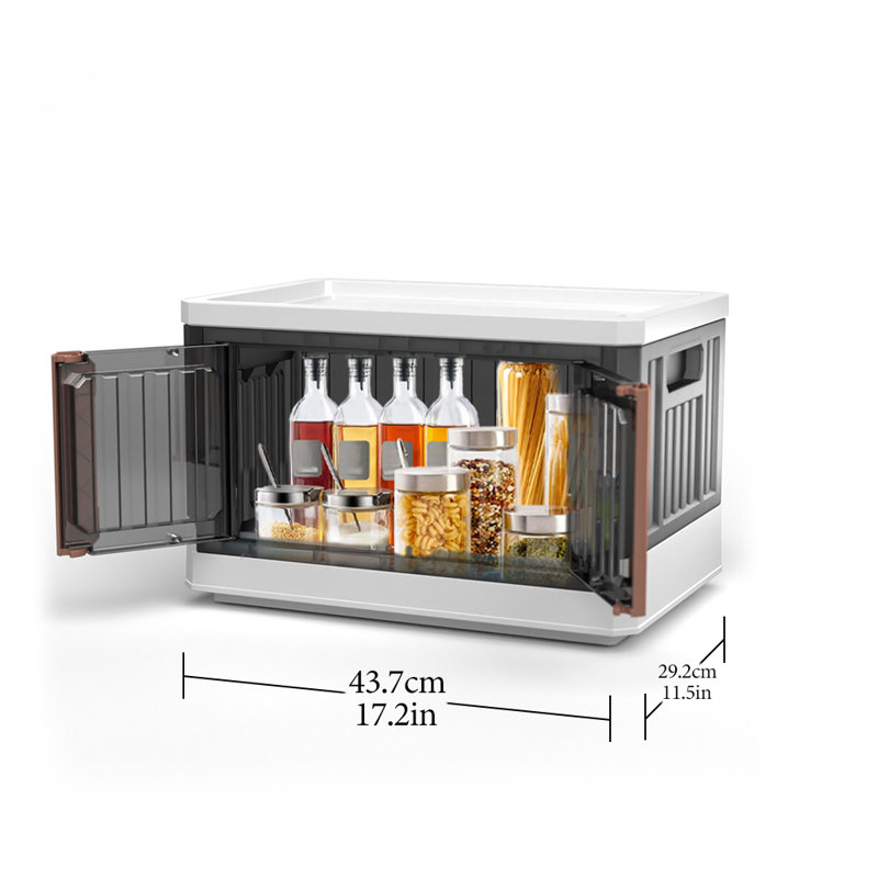With lid,wheels and foldable stackable storage box, multifunctional storage box with door, 33.2qt., Brown/White
