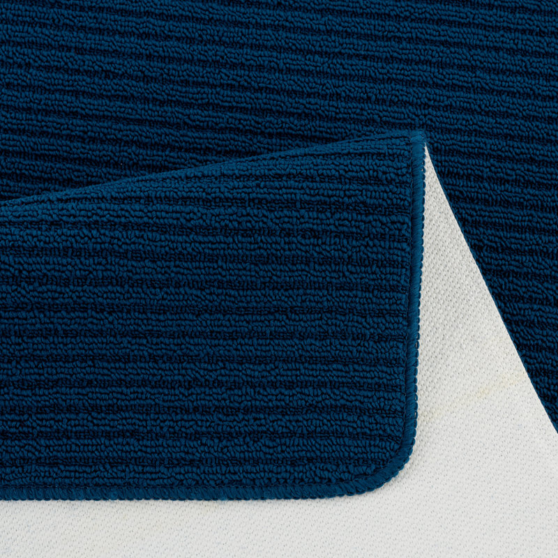 Arturas Solid Color Synthetic Water Resistant Non-Skid Kitchen Mat, Denim Blue