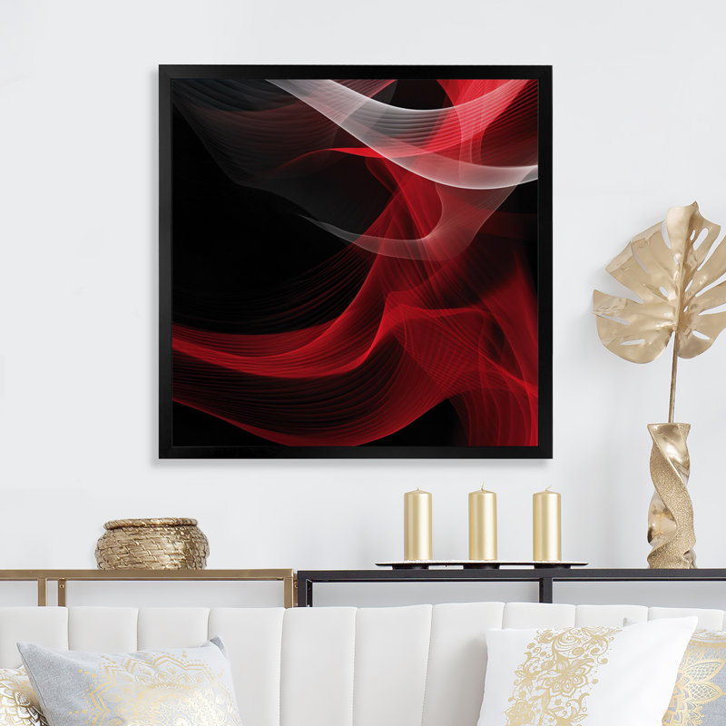 Red Black Contemplative Abstraction IV - Print, Black Picture Framed, 16" H x 16" W x 1" D