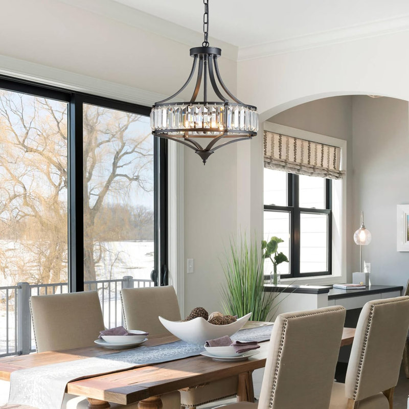 Luminaire suspendu rustique en cristal avec chaîne réglable pour salle à manger, Noir mat