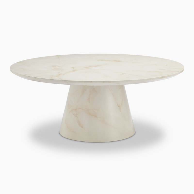Eubanks Statement Pedestal Coffee Table - Luxury Living Room Centre Table, Cream Marble Top / Cream Base