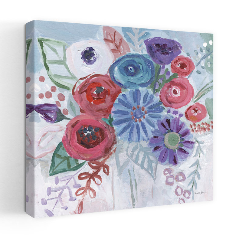 Joyaux floraux contemporains II avec art abstrait bleu, H 32 po x l 32 po