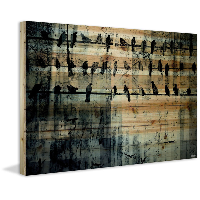 Urban Style Abstract Birds on Wire Mixed Media Canvas Art