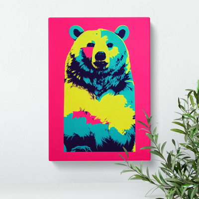 Neon Bear Abstract - Wrapped Canvas
