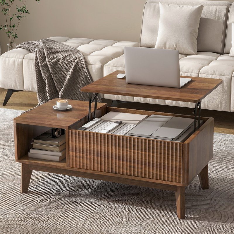 Table basse à plateau relevable Rhyth, Noyer